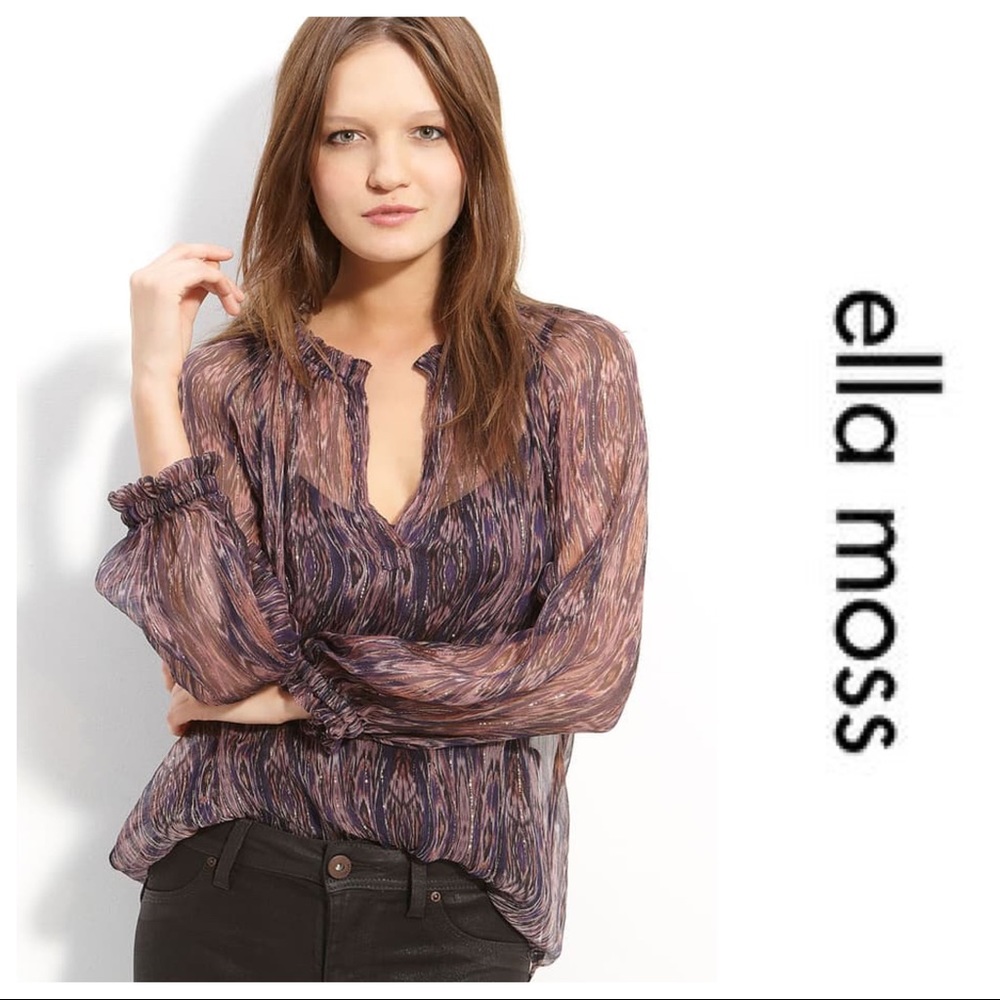 Ella Moss 'Babylon' Long Sleeve Printed Silk Top